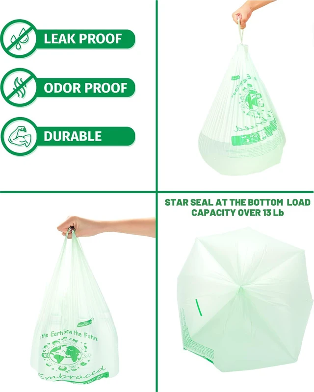 Alt view image 4 of 6 - BEIDOU-PAC 100% Compostable Trash Bags 3 Gallon with Handle, 100 Count, ASTM D6400 & US BPI Certified