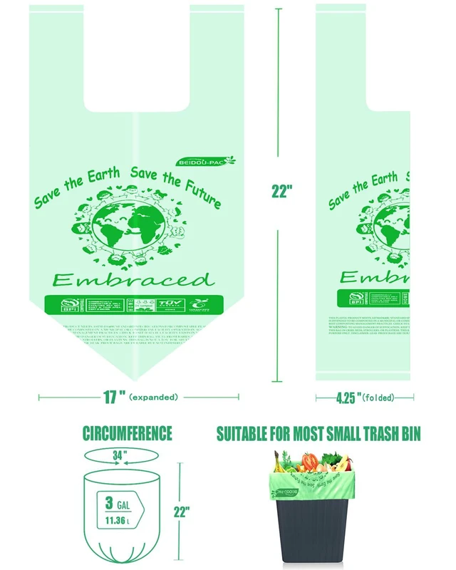 Alt view image 3 of 6 - BEIDOU-PAC 100% Compostable Trash Bags 3 Gallon with Handle, 100 Count, ASTM D6400 & US BPI Certified