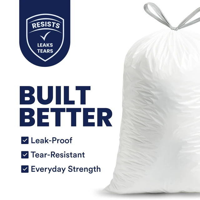Alt view image 2 of 6 - Plasticplace 5 Gallon Trash Bags, White Drawstring, 19" x 25", 100 Count, 0.9 Mil Multi-Purpose Kitchen Bathroom Office Car Plastic Bags