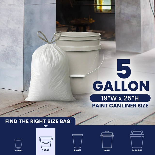 Alt view image 5 of 6 - Plasticplace 5 Gallon Trash Bags, White Drawstring, 19" x 25", 100 Count, 0.9 Mil Multi-Purpose Kitchen Bathroom Office Car Plastic Bags