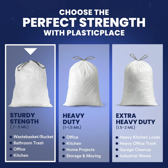 Alt view image 3 of 6 - Plasticplace 5 Gallon Trash Bags, White Drawstring, 19" x 25", 100 Count, 0.9 Mil Multi-Purpose Kitchen Bathroom Office Car Plastic Bags