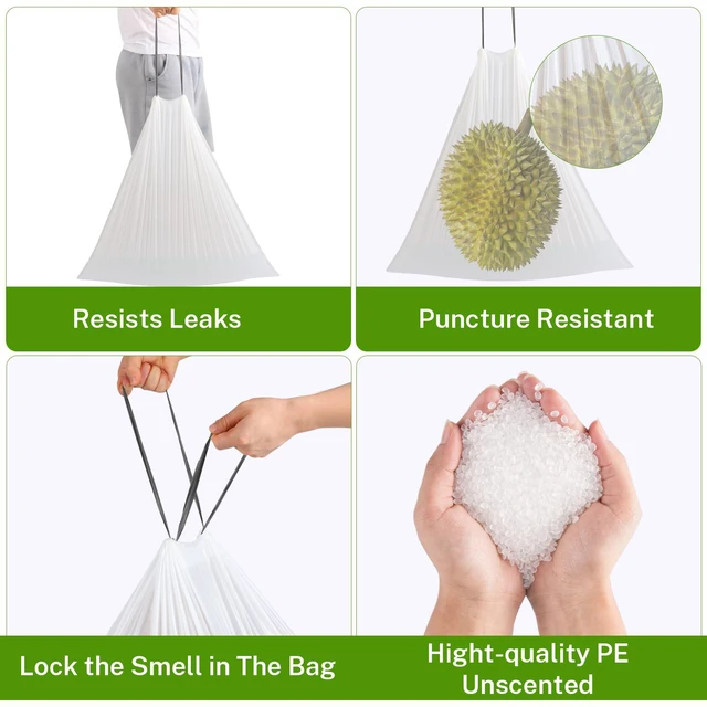 Alt view image 4 of 7 - 10 Gallon Drawstring Trash Bags, 1 Mil Thick, White, 75 Count