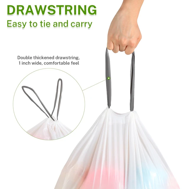 Alt view image 7 of 7 - 10 Gallon Drawstring Trash Bags, 1 Mil Thick, White, 75 Count