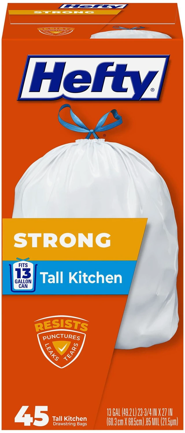 Main image of Hefty Strong 13G Tall Kitchen Trash Bags, White, Unscented, 45ct