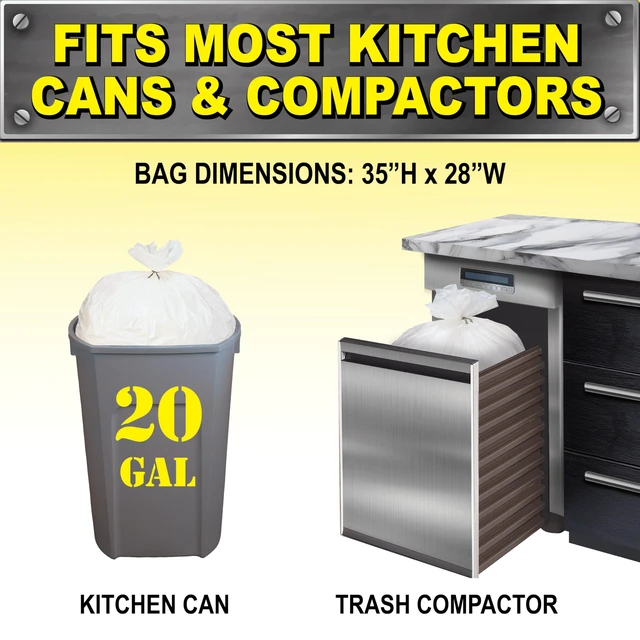 Alt view image 7 of 7 - Brute Super Tuff 20 Gallon Kitchen Compactor Bags, 2.0Mil, White, 20ct