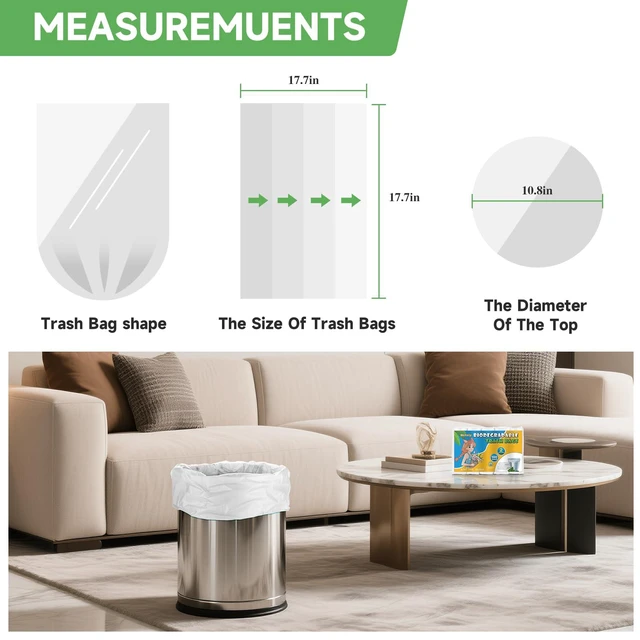 Alt view image 7 of 7 - Heihaily Small Compostable Trash Bags 2.6 Gallon 100 Count Unscented Biodegradable Clear White Durable Thick Waste Basket Liners for Kitchen Office Car Pet