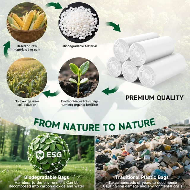 Alt view image 3 of 7 - Heihaily Small Compostable Trash Bags 2.6 Gallon 100 Count Unscented Biodegradable Clear White Durable Thick Waste Basket Liners for Kitchen Office Car Pet