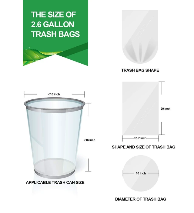 Alt view image 5 of 6 - FORID Clear Small Plastic Trash Bags, 2.6Gallon, 220Count, for Bathroom, Bedroom, Office, Durable & Thick