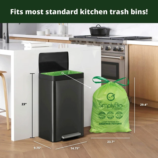 Alt view image 2 of 6 - Simply Bio 13 Gallon Compostable Drawstring Trash Bags, 49.21 Liter, 30 Count, Heavy Duty 1 Mil, ASTM D6400, US BPI and OK Compost Home Certified