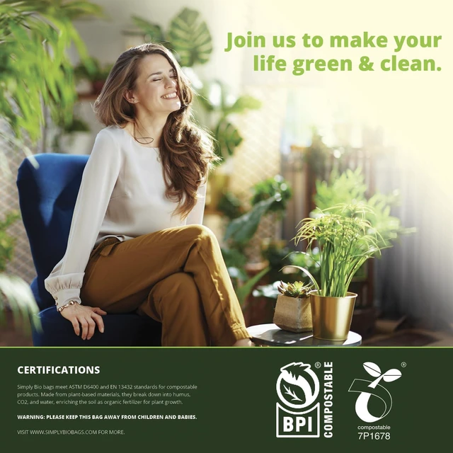 Alt view image 4 of 6 - Simply Bio 13 Gallon Compostable Drawstring Trash Bags, 49.21 Liter, 30 Count, Heavy Duty 1 Mil, ASTM D6400, US BPI and OK Compost Home Certified