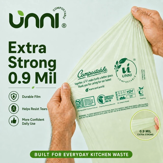 Alt view image 6 of 7 - UNNI Compostable Bags 13 Gallon 49.2 Liter 50 Count Extra Thick 0.9 Mil