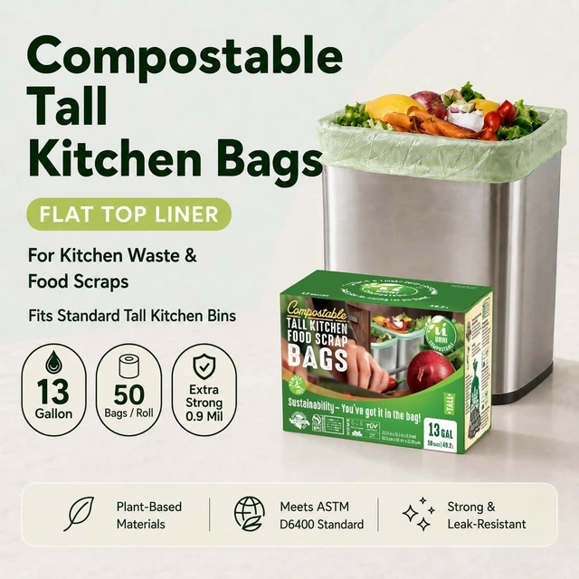 Alt view image 4 of 7 - UNNI Compostable Bags 13 Gallon 49.2 Liter 50 Count Extra Thick 0.9 Mil
