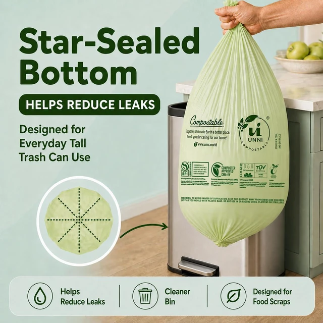Alt view image 3 of 7 - UNNI Compostable Bags 13 Gallon 49.2 Liter 50 Count Extra Thick 0.9 Mil