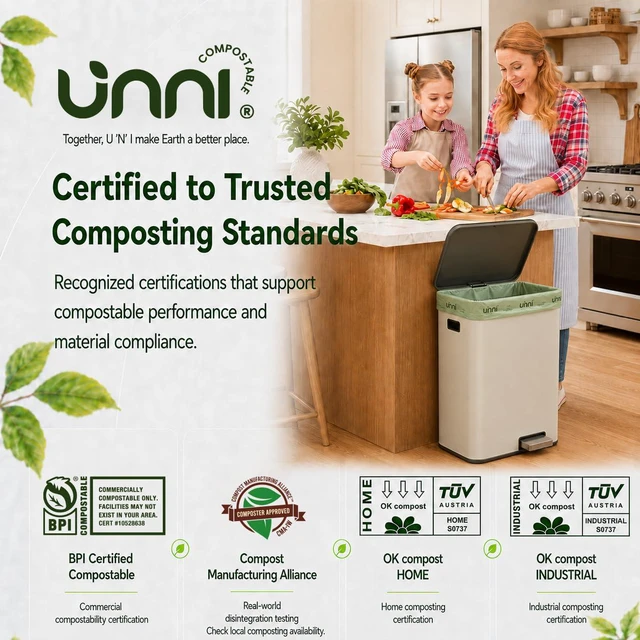 Alt view image 7 of 7 - UNNI Compostable Bags 13 Gallon 49.2 Liter 50 Count Extra Thick 0.9 Mil