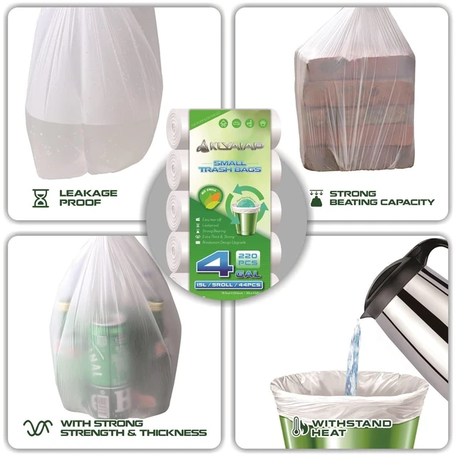 Alt view image 5 of 6 - Akhyaiap 4 Gallon Trash Bags, 220 Counts, Tear & Leak Resistant, Biodegradable, Unscented, Small, for Bathroom, Home & Kitchen, 5 Rolls, White