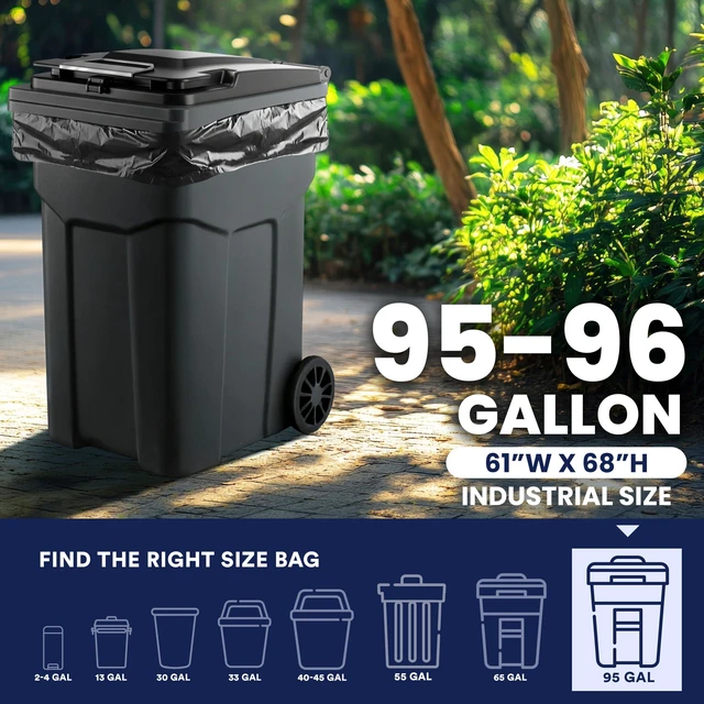 Alt view image 2 of 6 - Plasticplace 95-96 Gallon Heavy Duty Black Trash Bags, Contractor Grade, Extra Large, 1.2 Mil, 61" x 68", 15 Count