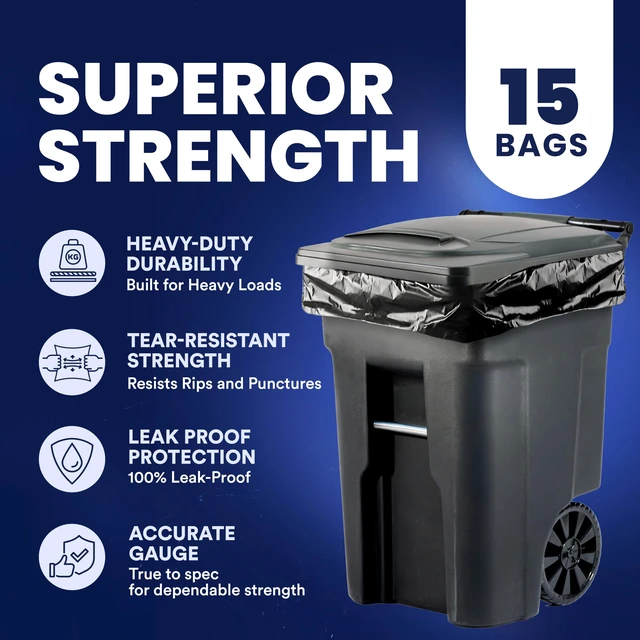 Alt view image 4 of 6 - Plasticplace 95-96 Gallon Heavy Duty Black Trash Bags, Contractor Grade, Extra Large, 1.2 Mil, 61" x 68", 15 Count