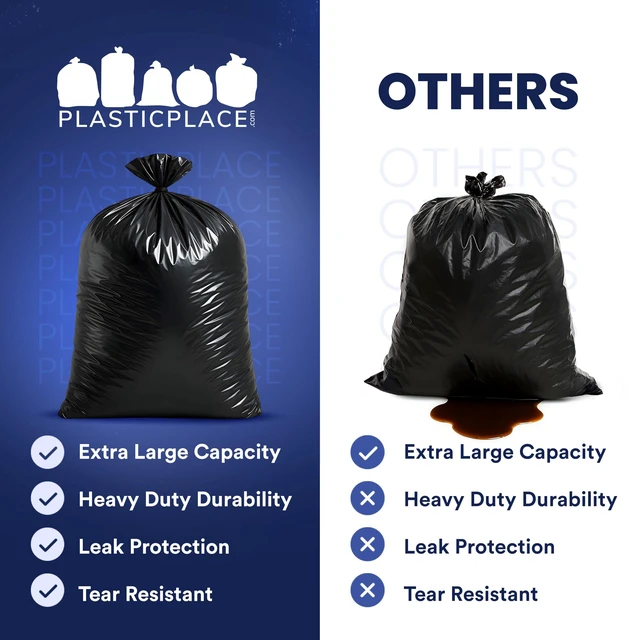Alt view image 3 of 6 - Plasticplace 95-96 Gallon Heavy Duty Black Trash Bags, Contractor Grade, Extra Large, 1.2 Mil, 61" x 68", 15 Count