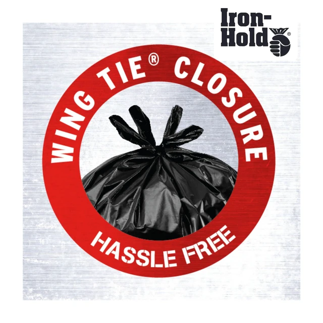 Alt view image 6 of 6 - Contractor Trash Bags 45 Gallon, 18 Bags, 3MIL, Wing Tie Closure, Gusseted Bottom, Black - Heavy Duty Industrial Strength