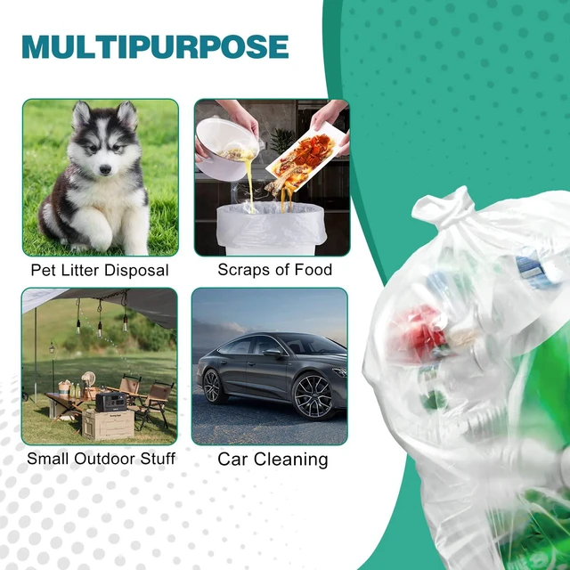 Alt view image 6 of 6 - 8 Gallon Trash Bags, Medium, Unscented, 0.94 Mil, Clear, 120 Count
