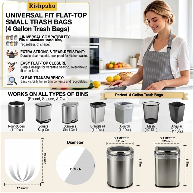 Alt view image 5 of 6 - 4 Gallon Small Trash Bags, 220 Count, Clear