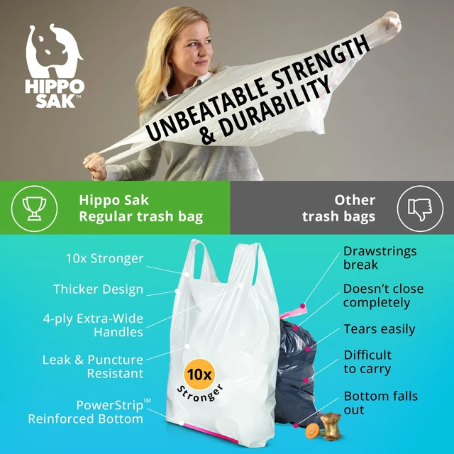 Alt view image 6 of 6 - Hippo Sak 13Gallon Kitchen Trash Bags with Handles, 45Count