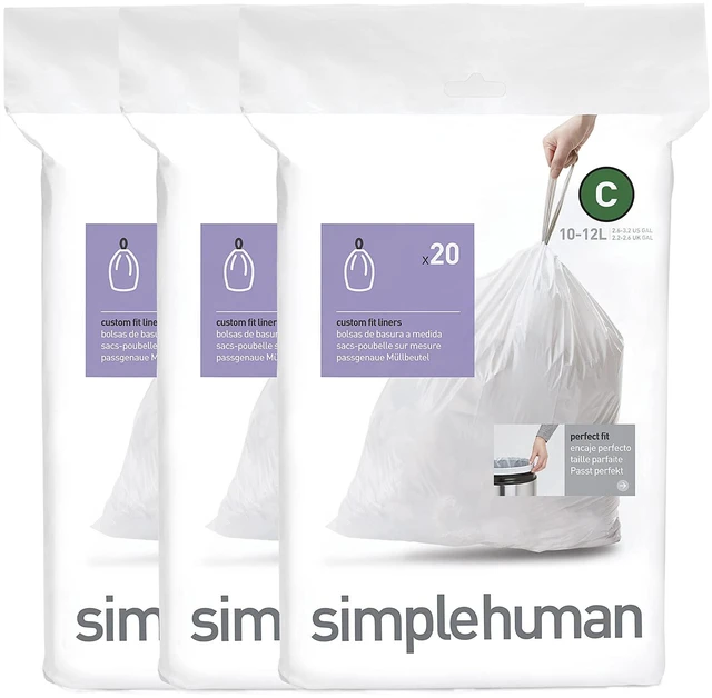 Main image of Simplehuman Code C 60 Count Custom Fit Liners, Drawstring Kitchen Trash Bags, One-by-One Mess-Free Dispense, Extra Thick & Double Seamed, 50% PCR Plastic, 10-12 Liter / 2