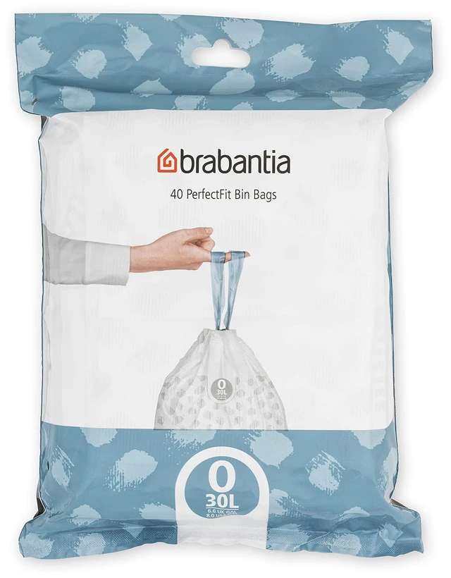 Main image of Brabantia PerfectFit Trash Bags, Size O/8 Gal, Thick Plastic Trash Can Liners with Drawstring Handles, 40 Bags