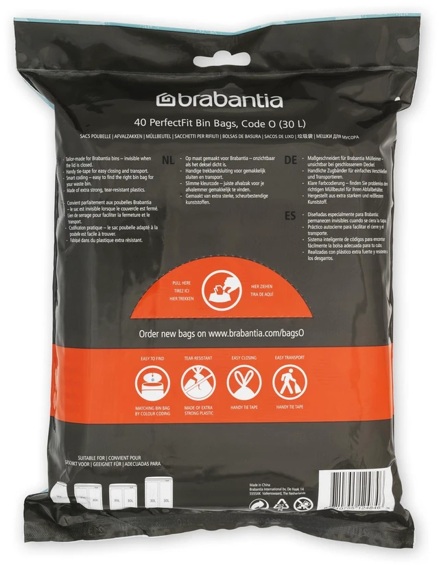 Alt view image 4 of 6 - Brabantia PerfectFit Trash Bags, Size O/8 Gal, Thick Plastic Trash Can Liners with Drawstring Handles, 40 Bags