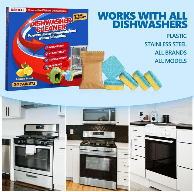 Alt view image 2 of 6 - 24 Pack Lemon Scented Dishwasher Cleaner and Deodorizer Tablets, Deep Cleaning Descaler Pods for Limescale, Mineral Buildup, Odor, Septic Safe