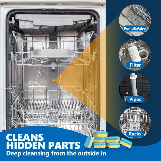 Alt view image 4 of 6 - 24 Pack Lemon Scented Dishwasher Cleaner and Deodorizer Tablets, Deep Cleaning Descaler Pods for Limescale, Mineral Buildup, Odor, Septic Safe