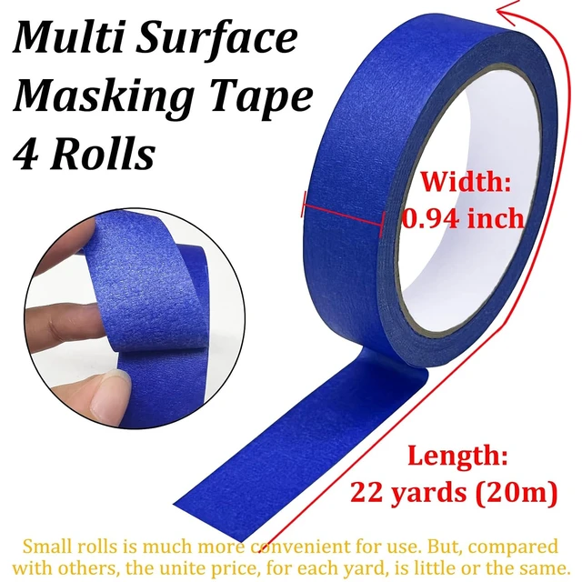 Alt view image 3 of 6 - Blue Premium Painter's Tape, 4 Rolls (0.94in x 22yd Each, Total 88yd), No Residue, Easy Removal, for Wall Painting, DIY Crafts, Drafting, Decoration