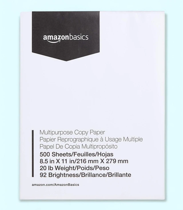 Main image of Amazon Basics 8.5 x 11 Inches Multipurpose Copy Printer Paper, 20 lb, 92 Bright, White, 1 Ream (500 Sheets), Jam-Free