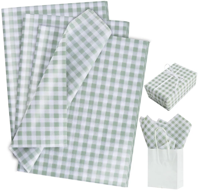 Main image of BEISHIDA Gingham Tissue Paper, Sage Green and White Checkered, 14x20Inch, 50 Sheets