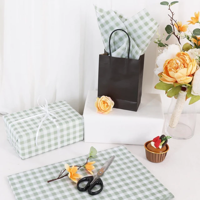 Alt view image 2 of 6 - BEISHIDA Gingham Tissue Paper, Sage Green and White Checkered, 14x20Inch, 50 Sheets