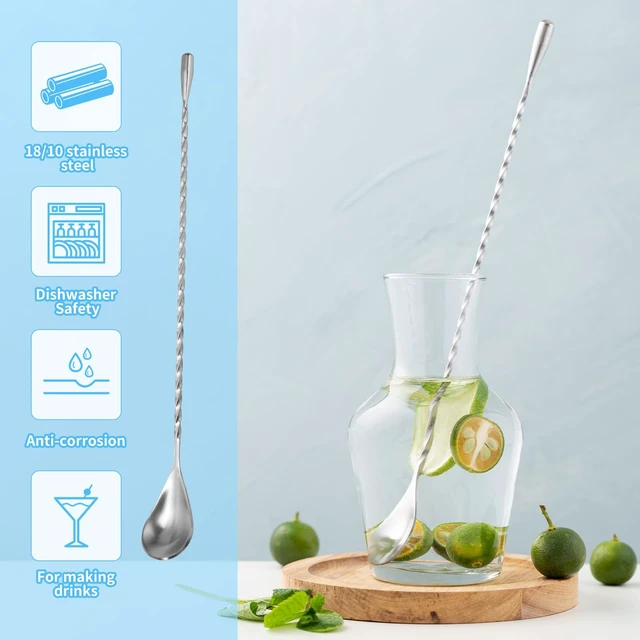 Alt view image 5 of 6 - 2 Pcs 12 Inch Stainless Steel Bar Mixing Spoons with Spiral Pattern