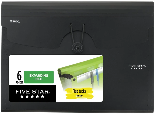 Main image of Five Star 6-Pocket Expanding File Organizer with Bungee Closure, Holds 8-1/2"x11" Paper, Black (72391)