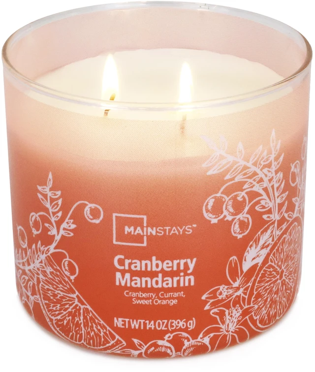 Main image of Mainstays 14 Ounce 3-Wick Ombre Wrap Cranberry Mandarin Candle