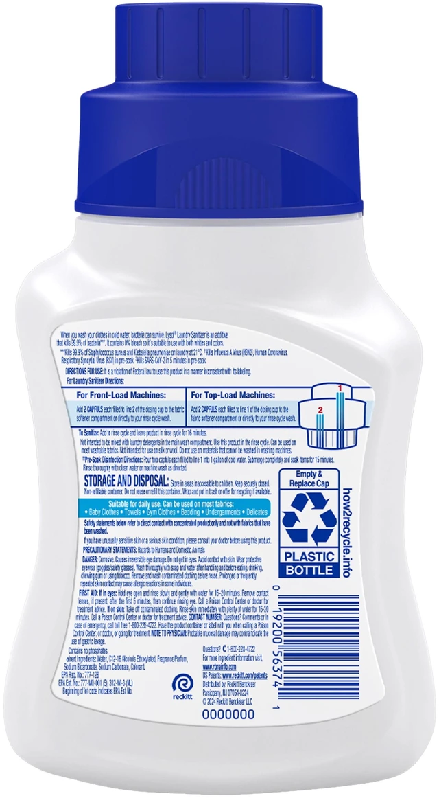 Alt view image 3 of 6 - Lysol Laundry Sanitizer Additive, 21 fl oz, Crisp Linen, Sanitizing Liquid for Clothes and Linens