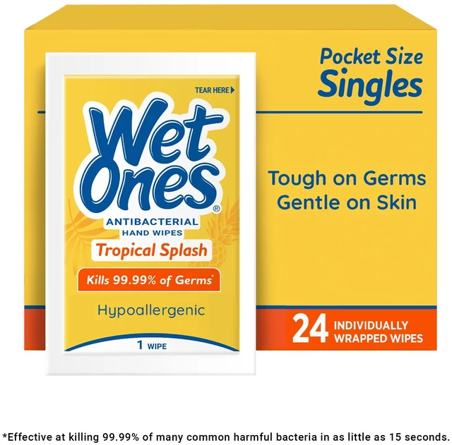 Alt view image 4 of 6 - Wet Ones Antibacterial Hand Wipes - 2 Pack, 24 Count Individually Wrapped, Tropical Splash Citrus Scent