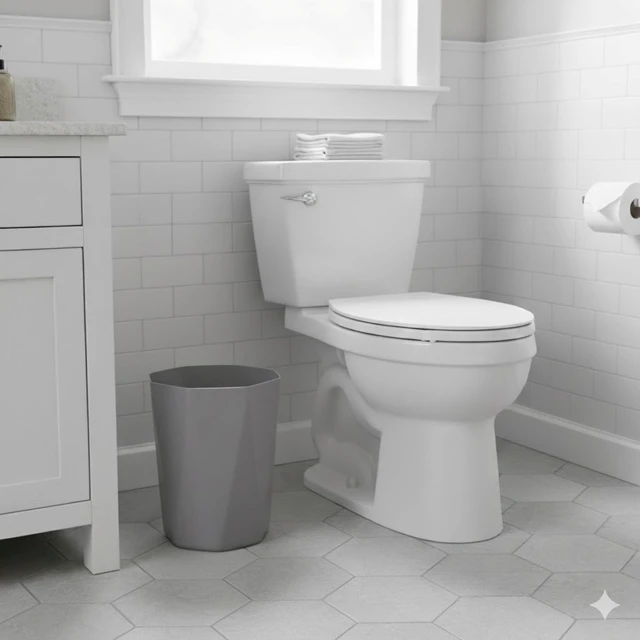 Alt view image 4 of 6 - Mainstays 5gal Geometric Gray Bathroom Wastebasket, Open Top, Polypropylene