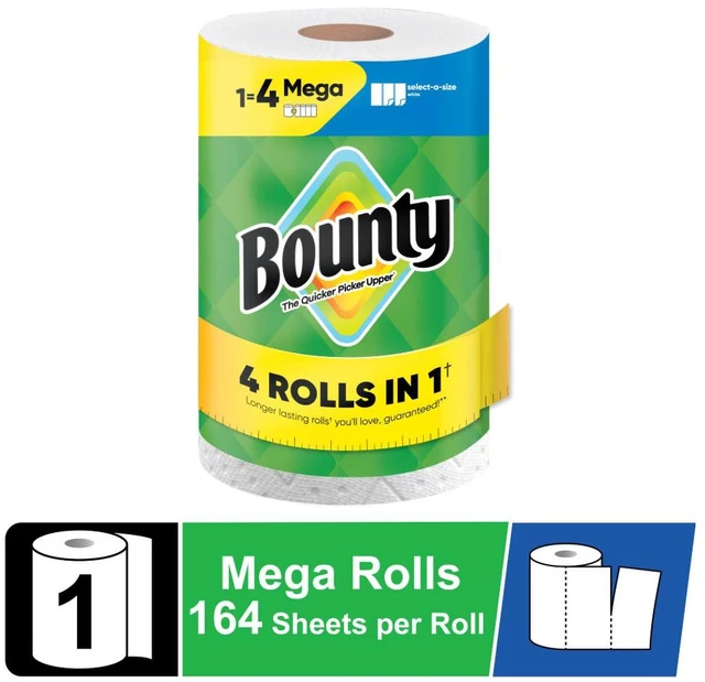 Main image of Bounty Paper Towels Select-A-Size White, 1 Mega Roll, 164 Sheets per Roll