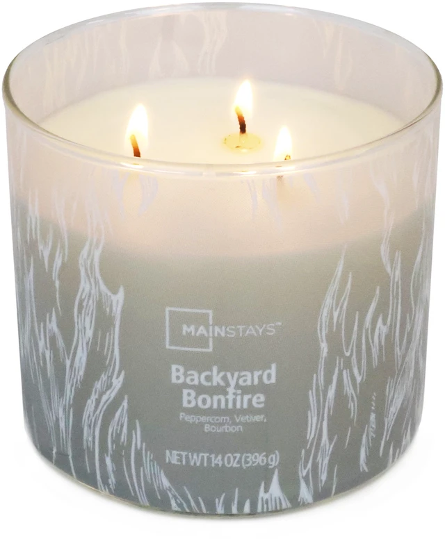 Main image of Mainstays 3-Wick Ombre Wrap Backyard Bonfire Scented Jar Candle, 14oz