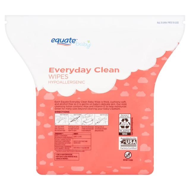 Alt view image 4 of 5 - Equate Baby Everyday Clean Wipes with Aloe Vera and Vitamin E, 240 Wipes