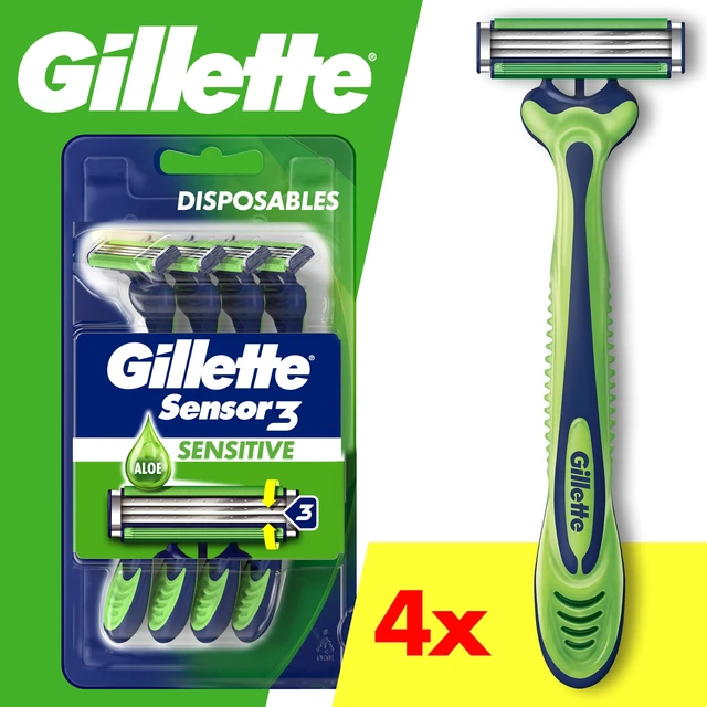 Main image of Gillette Sensor 3 Sensitive Disposable Razor for Men, 3-Blade, 4 Count