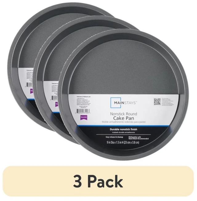Main image of (3 pack) Mainstays 9" x 9" Round Nonstick Steel Cake Pan, Dark Gray