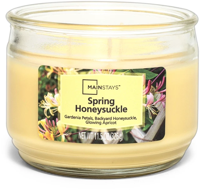 Main image of Mainstays 3-Wick Glass Jar Candle Spring Honeysuckle Scented, 11.5oz