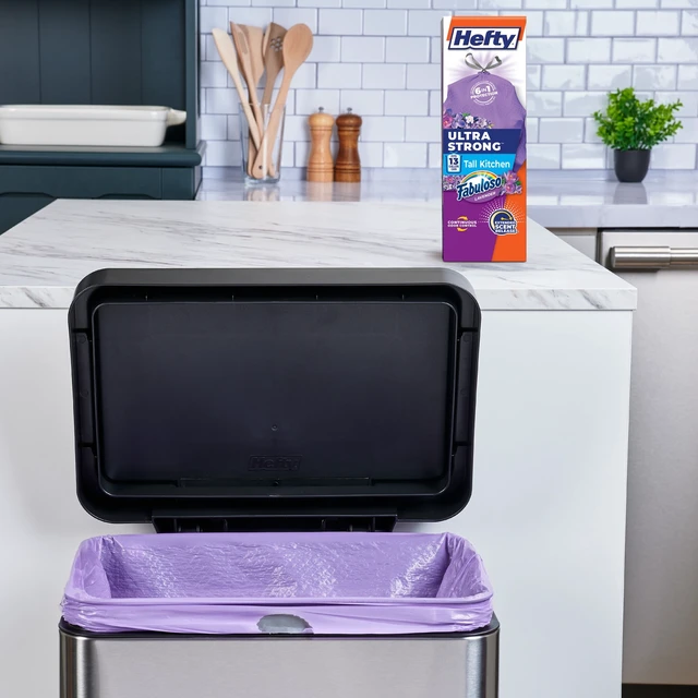Alt view image 6 of 6 - Hefty Ultra Strong 13 Gallon Tall Kitchen Trash Bags, Purple, Fabuloso Lavender Scent, 20 Count