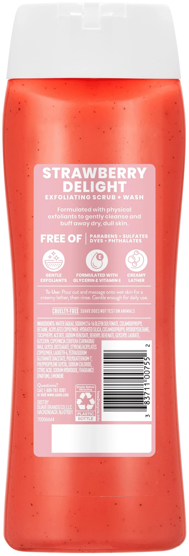 Alt view image 5 of 5 - Suave Strawberry Delight Exfoliating Body Wash & Scrub with Glycerin & Vitamin E, Sulfate-Free Hydrating Cleanser for Soft, Smooth Skin, 18 fl oz