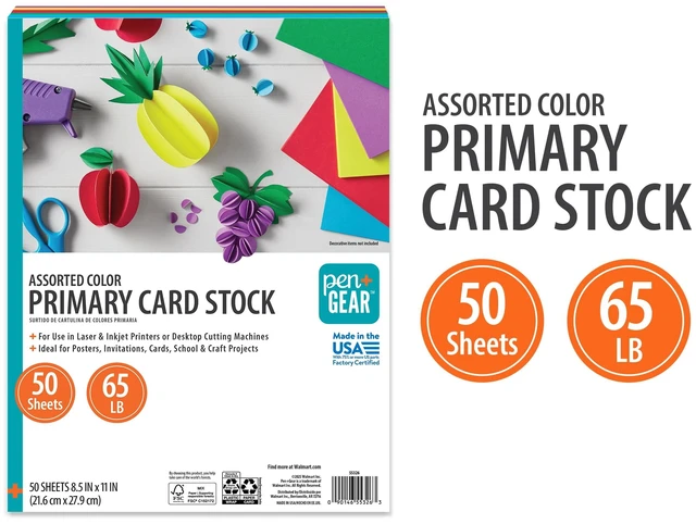 Alt view image 4 of 5 - Pen+Gear Assorted Primary Card Stock, 8.5" x 11", 65lb, 50 Sheets